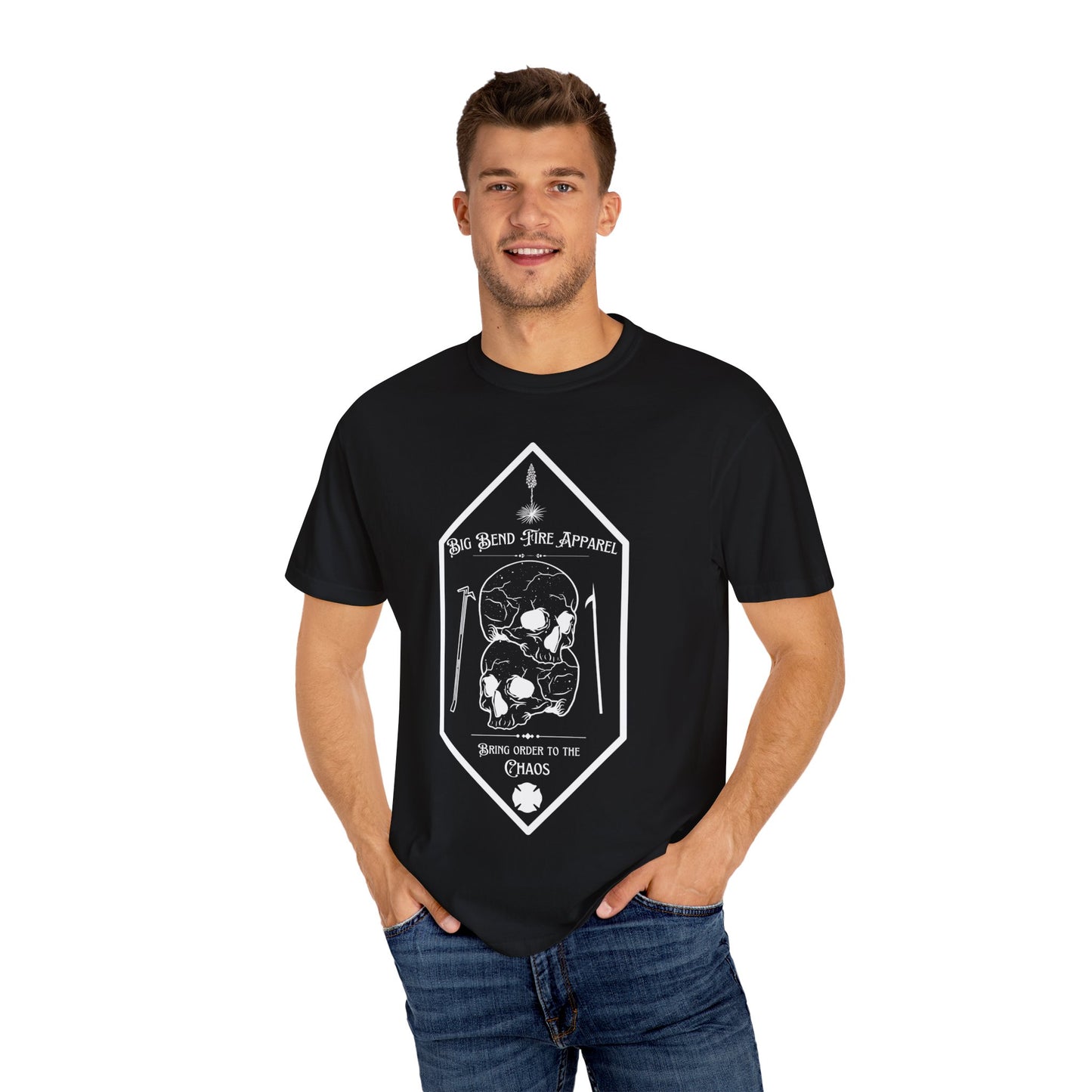 Chaos - Unisex Skull Graphic T-shirt - Khaki Black Grey