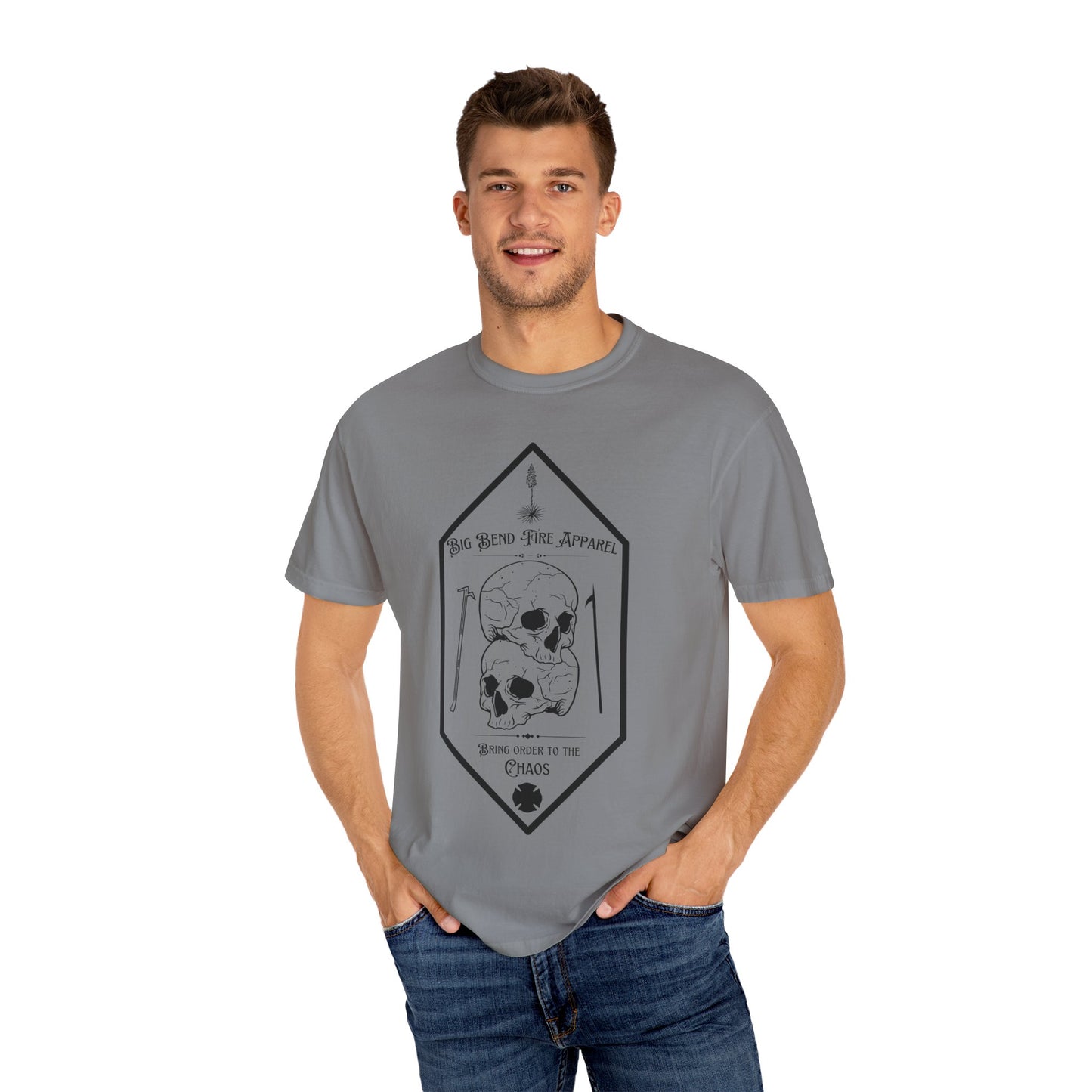Chaos - Unisex Skull Graphic T-shirt - Khaki Black Grey